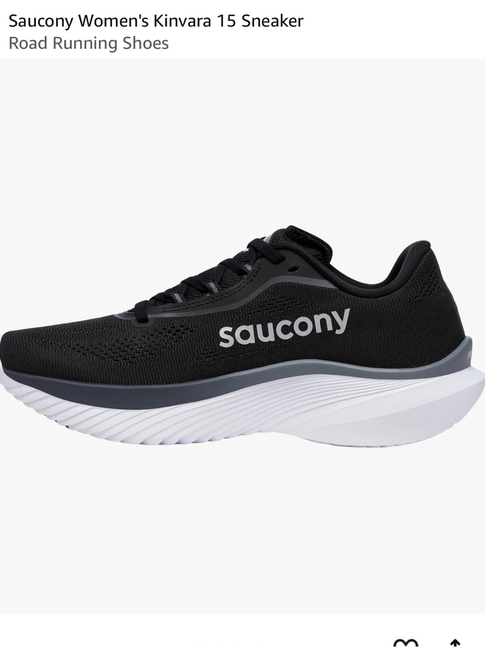 NWT Saucony Women's Kinvara 15 Sneaker
Road Running Shoes, Black/White, 8